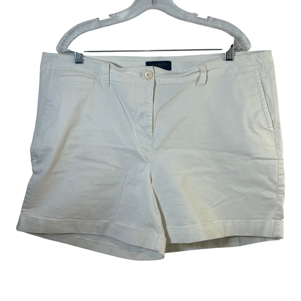 Talbots Womens White Cotton Chino Shorts Size 18 Cuffed Stretch Summer Casual